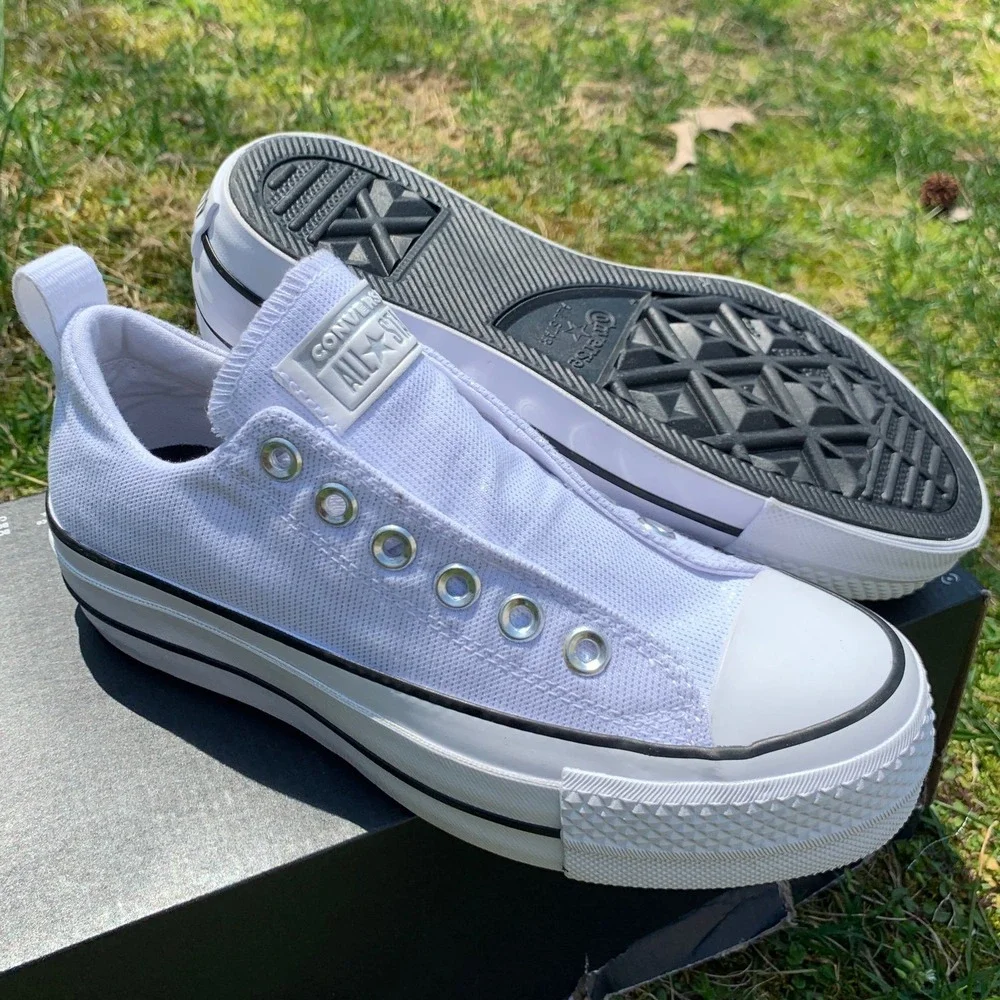 Converse CTAS Lift Slip-On Platform White Silver Glitter